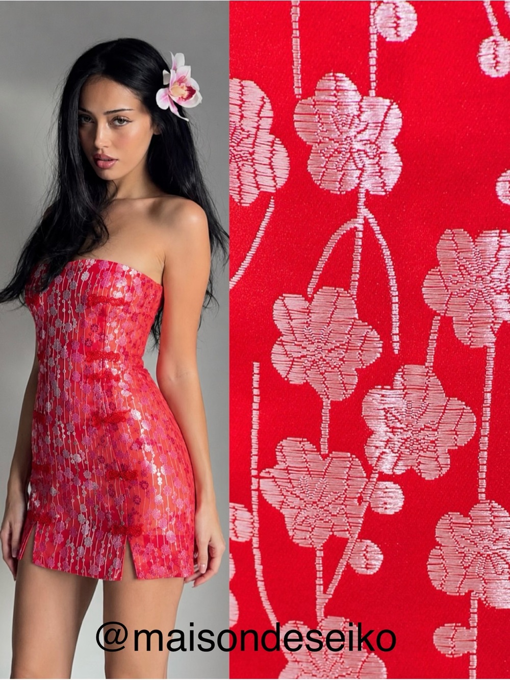 NWT Sau Lee Mini Dress Red Pink Floral Satin Strapless Cheongsam Qipao size 0